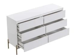 Cómoda 6 Gavetas, Mdf E Metal Lacado A Branco E Dourado - Korasa