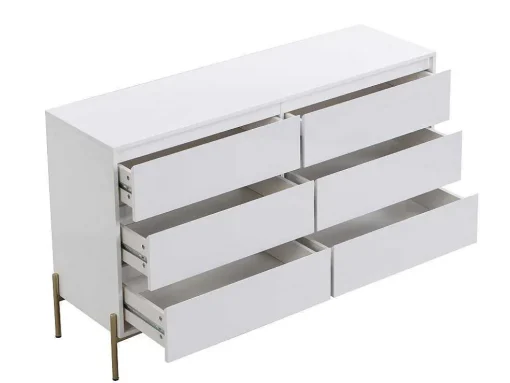 Cómoda 6 Gavetas, Mdf E Metal Lacado A Branco E Dourado - Korasa