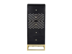Cómoda Alta Art Deco Prismin - 5 Gavetas - Madeira De Mangueira E Metal - Preto E Dourado