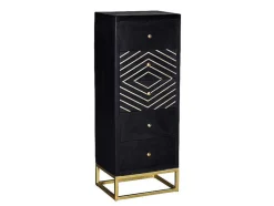 Cómoda Alta Art Deco Prismin - 5 Gavetas - Madeira De Mangueira E Metal - Preto E Dourado