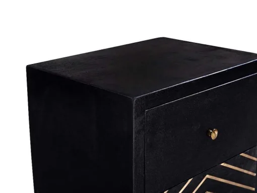 Cómoda Alta Art Deco Prismin - 5 Gavetas - Madeira De Mangueira E Metal - Preto E Dourado