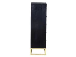 Cómoda Alta Art Deco Prismin - 5 Gavetas - Madeira De Mangueira E Metal - Preto E Dourado