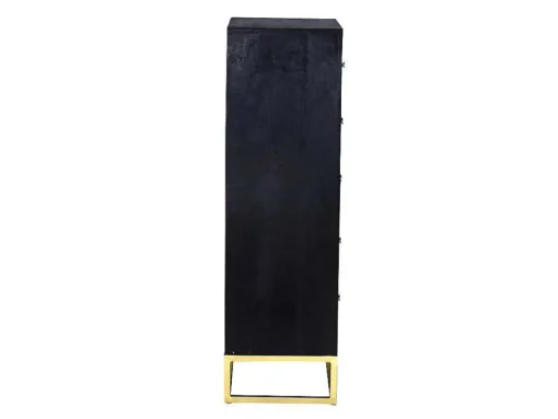 Cómoda Alta Art Deco Prismin - 5 Gavetas - Madeira De Mangueira E Metal - Preto E Dourado