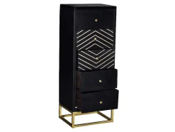 Cómoda Alta Art Deco Prismin - 5 Gavetas - Madeira De Mangueira E Metal - Preto E Dourado