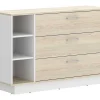 Cómoda Com 3 Gavetas E 3 Nichos Cor Natural E Branco - Leandre