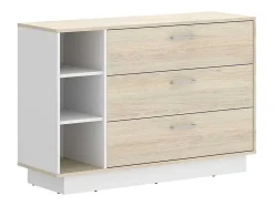Cómoda Com 3 Gavetas E 3 Nichos Cor Natural E Branco - Leandre