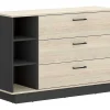 Cómoda Com 3 Gavetas E 3 Nichos Cor Natural E Antracite - Leandre