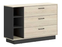 Cómoda Com 3 Gavetas E 3 Nichos Cor Natural E Antracite - Leandre