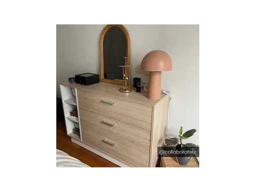 Cómoda Com 3 Gavetas E 3 Nichos Cor Natural E Branco - Leandre