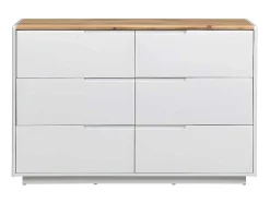 Cómoda Com 6 Gavetas Em Mdf Lacado A Branco E Cor Carvalho - Amani