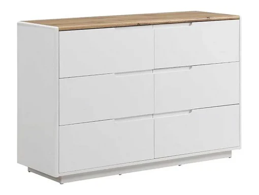 Cómoda Com 6 Gavetas Em Mdf Lacado A Branco E Cor Carvalho - Amani