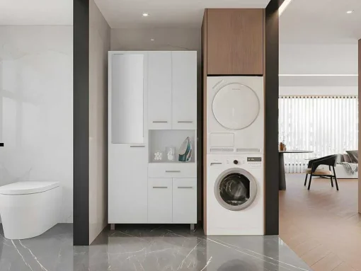 Coluna De Casa De Banho Com Espelho De Pe 180 Cm Branco - Minela