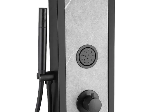 Coluna De Duche De Hidromassagem Preta Com Decoração Pedra A127 X L48,5 Xm - Letiya