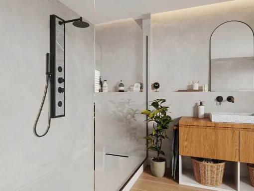Coluna De Duche De Hidromassagem Preta Com Decoração Pedra A127 X L48,5 Xm - Letiya
