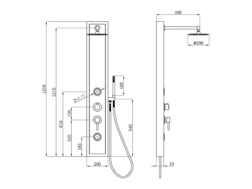 Coluna De Duche De Hidromassagem Preta Com Decoração Pedra A127 X L48,5 Xm - Letiya