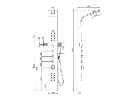 Coluna De Duche Hidromassagem Termostatica Com Leds Felicita - 20 X 165 Cm - Prateada
