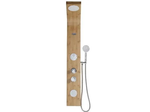 Coluna De Duche Hidromassagem Tissia, Chuva Tropical E Painel Em Bambu - 20*140 Cm
