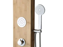 Coluna De Duche Hidromassagem Tissia, Chuva Tropical E Painel Em Bambu - 20*140 Cm