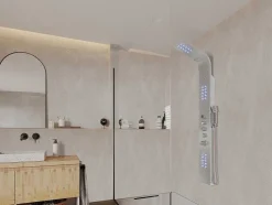 Coluna De Duche Hidromassagem Termostatica Com Leds Felicita - 20 X 165 Cm - Prateada