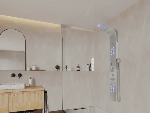 Coluna De Duche Hidromassagem Termostatica Com Leds Felicita - 20 X 165 Cm - Prateada