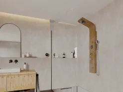 Coluna De Duche Hidromassagem Tissia, Chuva Tropical E Painel Em Bambu - 20*140 Cm