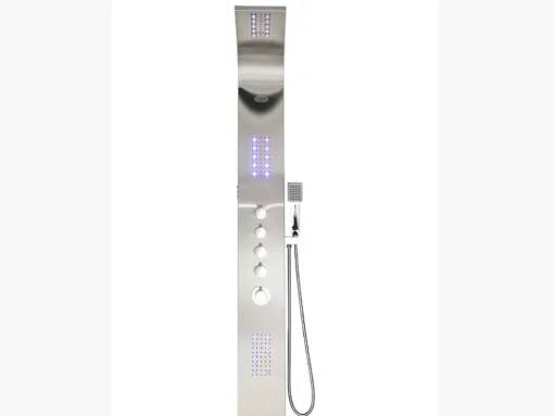 Coluna De Duche Hidromassagem Termostatica Com Leds Felicita - 20 X 165 Cm - Prateada