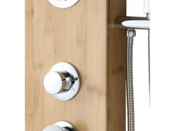 Coluna De Duche Hidromassagem Tissia, Chuva Tropical E Painel Em Bambu - 20*140 Cm