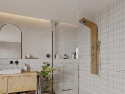 Coluna De Duche Hidromassagem Tissia, Chuva Tropical E Painel Em Bambu - 20*140 Cm