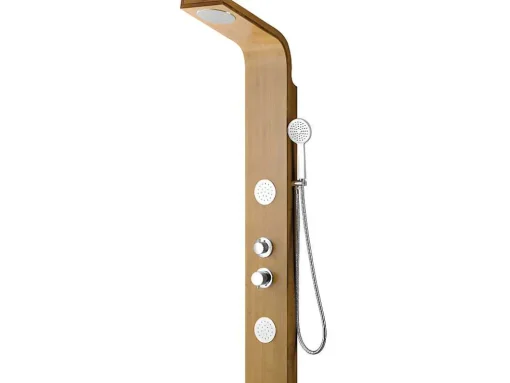 Coluna De Duche Hidromassagem Tissia, Chuva Tropical E Painel Em Bambu - 20*140 Cm