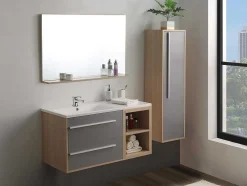 Coluna Suspensa Para Casa De Banho Cor Natural Clara E Cinza, C35 X L30 X A120 Cm - Jasmine