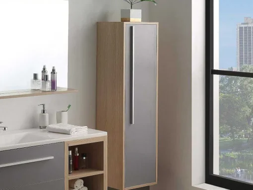Coluna Suspensa Para Casa De Banho Cor Natural Clara E Cinza, C35 X L30 X A120 Cm - Jasmine