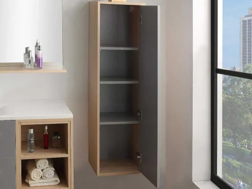 Coluna Suspensa Para Casa De Banho Cor Natural Clara E Cinza, C35 X L30 X A120 Cm - Jasmine