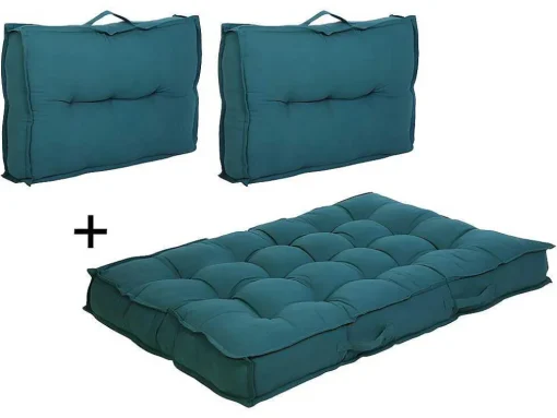 Conjunto 1 Colchão + 2 Encostos Sofá De Paletes Em Algodao Azul - Baila