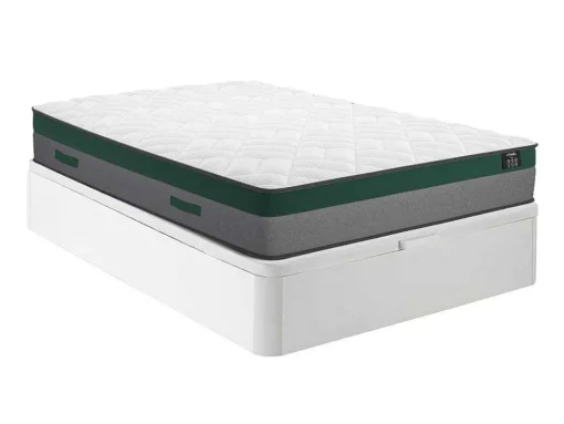 Conjunto Artigos De Cama 140 X 190 Cm Sommier Com Espaco De Arrumação Branco + Colchão De Molas Ensacadas - Prestige Da Dreamea