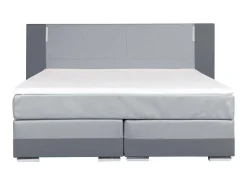Conjunto Boxspring - Cabeceira, Sommier, Colchão, Sobrecolchão - 160X200Cm - Pele Sintética - Antracite E Cinza Claro Asti