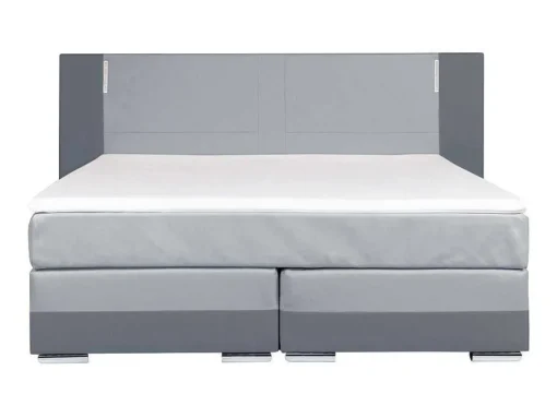 Conjunto Boxspring - Cabeceira, Sommier, Colchão, Sobrecolchão - 160X200Cm - Pele Sintética - Antracite E Cinza Claro Asti