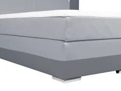 Conjunto Boxspring - Cabeceira, Sommier, Colchão, Sobrecolchão - 160X200Cm - Pele Sintética - Antracite E Cinza Claro Asti