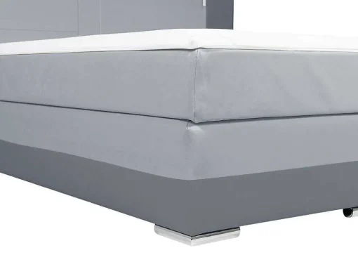 Conjunto Boxspring - Cabeceira, Sommier, Colchão, Sobrecolchão - 160X200Cm - Pele Sintética - Antracite E Cinza Claro Asti