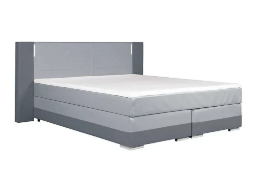 Conjunto Boxspring - Cabeceira, Sommier, Colchão, Sobrecolchão - 160X200Cm - Pele Sintética - Antracite E Cinza Claro Asti