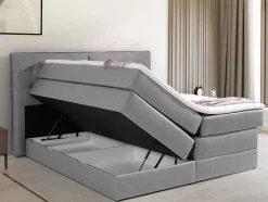 Conjunto Boxspring Cabeceira De Cama + Sommiers Com Arrumação + Colchão + Sobrecolchão, 160 X 200 Cm, Tecido Cinzento-Claro - Perama Da Palacio