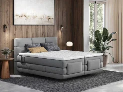 Conjunto Boxspring Cabeceira De Cama Acolchoada, Sommier Articulado Eletrico + Colchão + Sobrecolchão 2 X 80 X 200 Cm Cinzento-Claro - Lodi Da Palacio