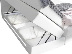 Conjunto Boxspring: Cabeceira, Sommier Com Arrumação, Colchão + Sobrecolchão, 160 X 200 Cm, Branco, Pele Sintética - Keros Da Dreamea