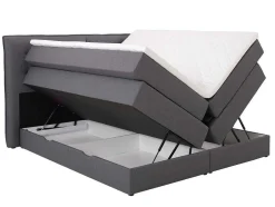 Conjunto Boxspring Cabeceira De Cama + Sommiers Com Arrumação + Colchão + Sobrecolchão, 180 X 200 Cm, Tecido Antracite - Perama Da Palacio
