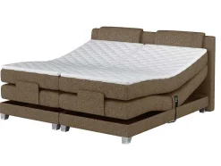 Conjunto Boxspring Cabeceira De Cama + Sommier De Relaxamento Eletrico + Colchão + Sobrecolchão Castel Da Palacio - 2X90X200 Cm -Tecido Bege
