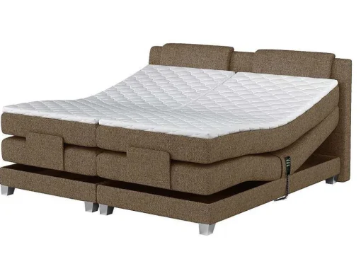 Conjunto Boxspring Cabeceira De Cama + Sommier De Relaxamento Eletrico + Colchão + Sobrecolchão Castel Da Palacio - 2X90X200 Cm -Tecido Bege
