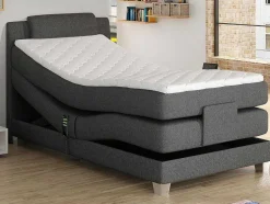 Conjunto Boxspring Cabeceira De Cama + Sommier De Relaxamento Eletrico + Colchão + Sobrecolchão Castel Da Palacio - 100X200 Cm -Tecido Cinzento Claro