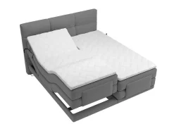 Conjunto Boxspring Cabeceira De Cama Acolchoada, Sommier Articulado Eletrico + Colchão + Sobrecolchão 2 X 80 X 200 Cm Cinzento-Claro - Lodi Da Palacio