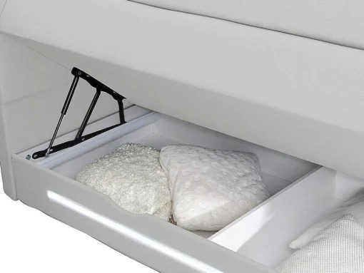 Conjunto Boxspring: Cabeceira, Sommier Com Arrumação, Colchão + Sobrecolchão, 160 X 200 Cm, Branco, Pele Sintética - Keros Da Dreamea