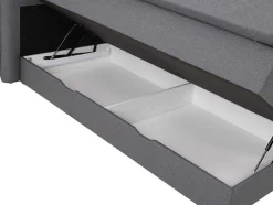 Conjunto Boxspring Cabeceira De Cama + Sommiers Com Arrumação + Colchão + Sobrecolchão, 180 X 200 Cm, Tecido Antracite - Perama Da Palacio