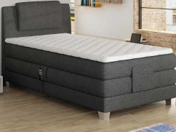 Conjunto Boxspring Cabeceira De Cama + Sommier De Relaxamento Eletrico + Colchão + Sobrecolchão Castel Da Palacio - 100X200 Cm -Tecido Cinzento Claro